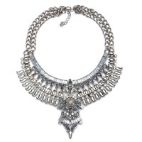 Tenoch Silver Crystal Boho Statement Necklace
